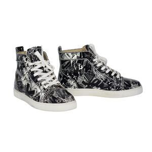 B20 NWD CHRISTIAN LOUBOUTIN Patent Blk/Wht Graffiti Hi Top Sneaker Shoes Size 40